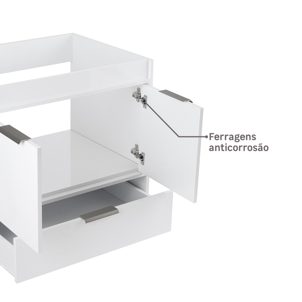 As ferragens possuem material resistente, que não enferrujam mesmo em contato com água. Ótima durabilidade, tendo eficiência ao abrir e fechar por um longo tempo.