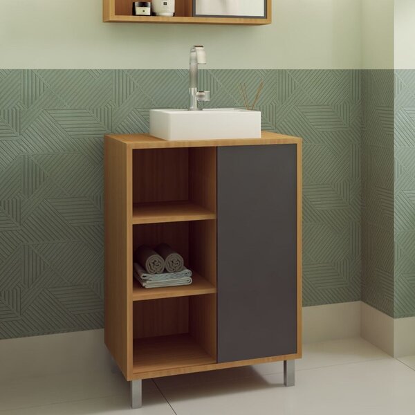 Gabinete Para Banheiro 60cm 1 Porta De Correr Julia Mel/grafi