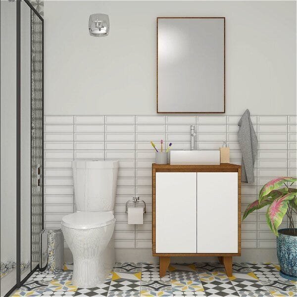 Gabinete Para Banheiro 60cm 2 Portas Anny Mazzu Ipê/branco