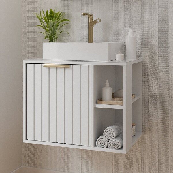 Gabinete Para Banheiro 60cm Com 1 Porta 2 Nichos E Cuba De So