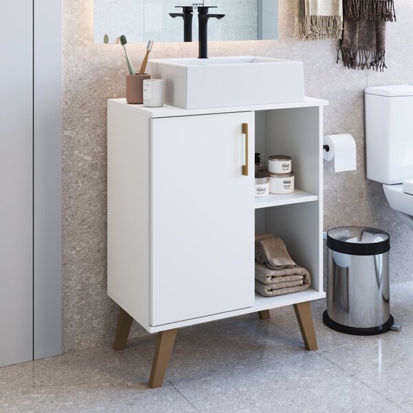 Gabinete Para Banheiro 60cm Com 1 Porta E 2 Prateleiras Ba305