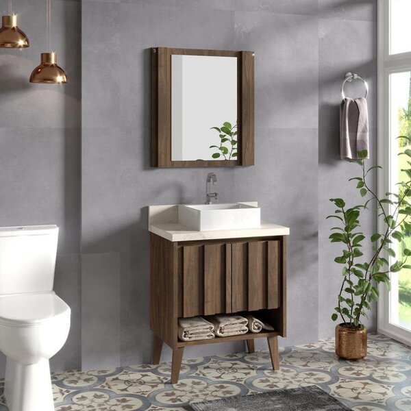 Gabinete Para Banheiro 62cm Com Cuba Em Marmorite E Espelheir