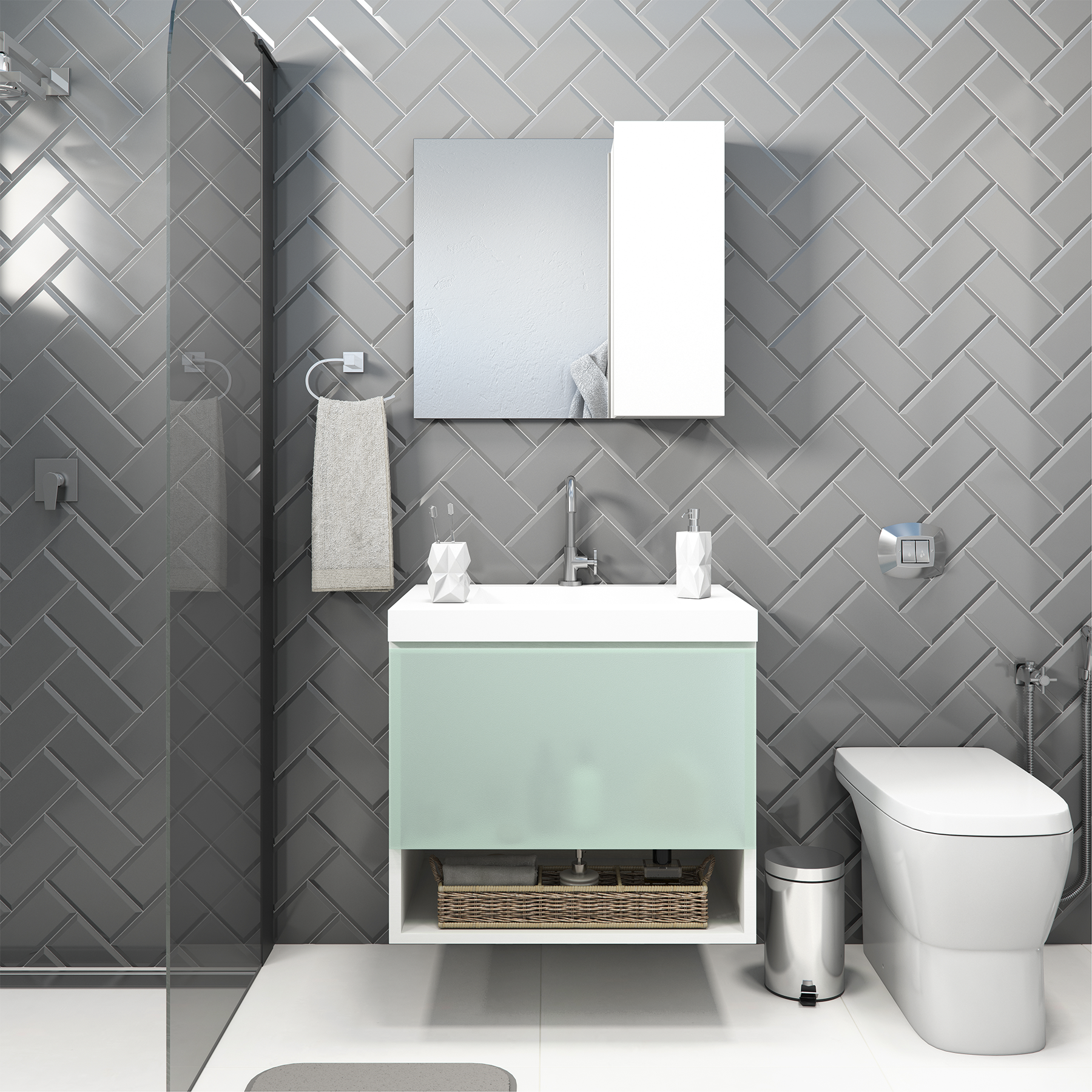 As gavetas com abertura parcial são ideais para banheiros com espaços reduzidos, pois economiza mais espaço no momento de sua abertura.