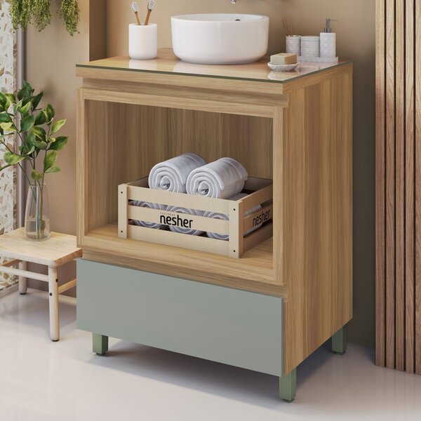 Gabinete Para Banheiro 70cm 1 Gaveta Com Caixa Organizadora R