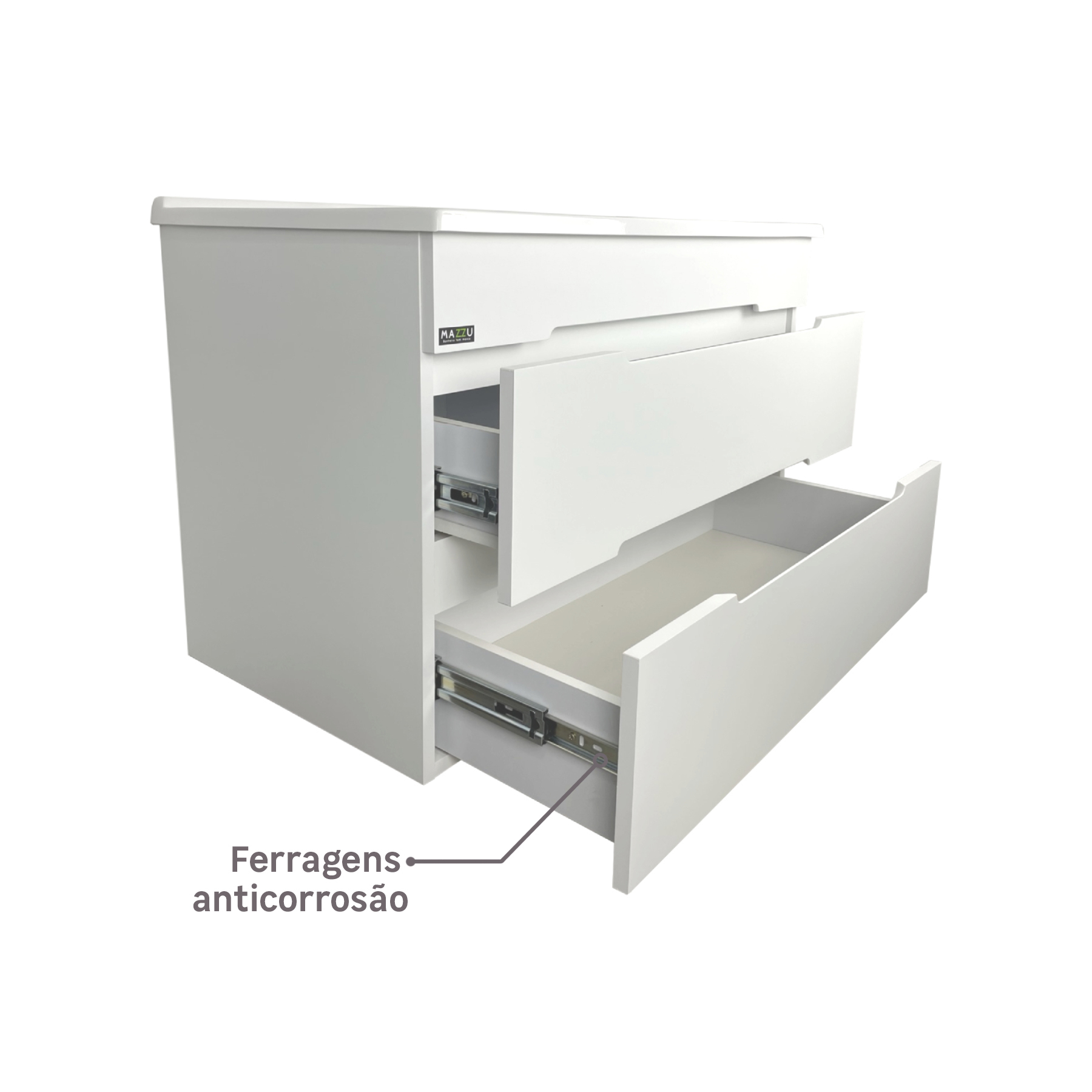 As ferragens possuem material resistente, que não enferrujam mesmo em contato com água. Ótima durabilidade, tendo eficiência ao abrir e fechar por um longo tempo.