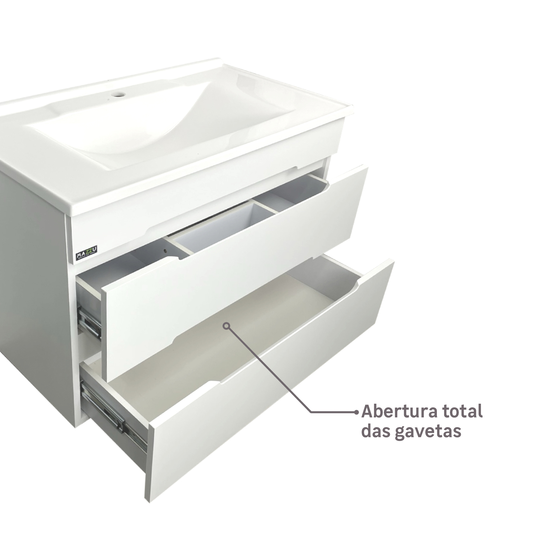 Suas gavetas com abertura total, faz com que cada espaço possa  ser melhor utilizado, aproveitando por um todo cada detalhe.