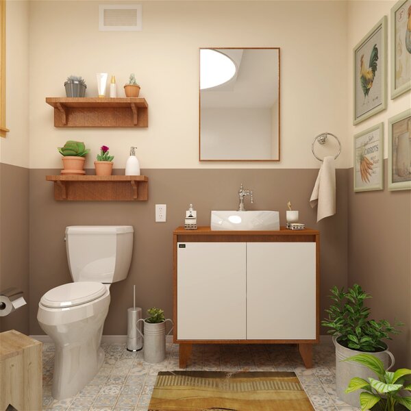 Gabinete Para Banheiro 80cm 2 Portas Anny Mazzu Ipê/branco