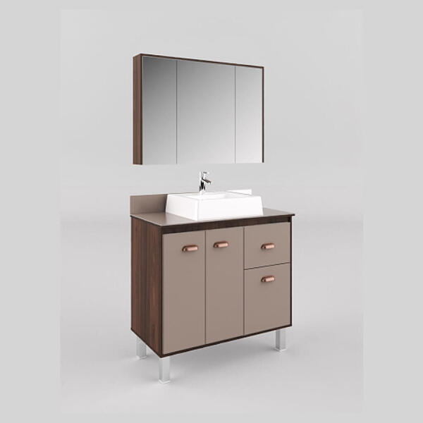 Gabinete Para Banheiro 80cm Cesto Roupa Castaine Taupe Lilies