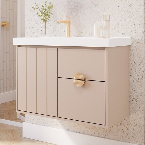 Gabinete Para Banheiro 80cm Com 1 Porta 2 Gavetas E Cuba De E