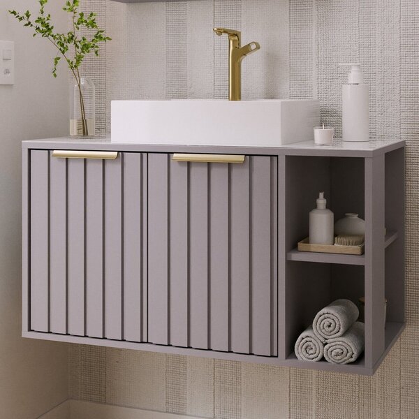 Gabinete Para Banheiro 80cm Com 2 Portas 2 Nichos E Cuba De S