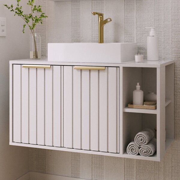 Gabinete Para Banheiro 80cm Com 2 Portas 2 Nichos E Cuba De S