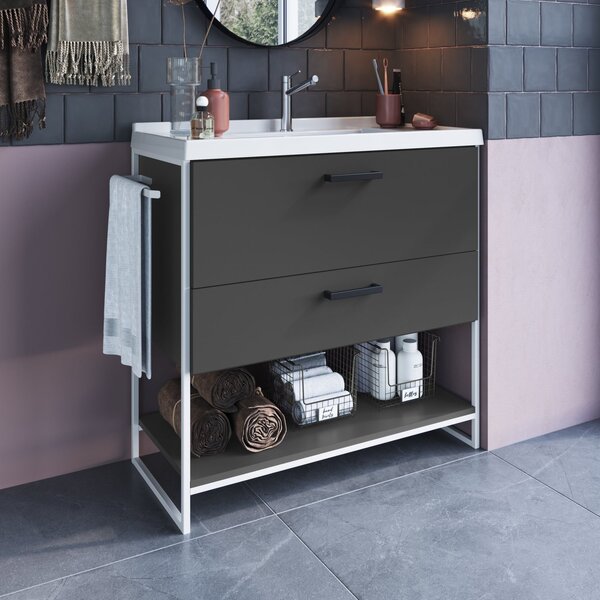 Gabinete Para Banheiro 80cm Com Lavatório Placa E Ponto Branc