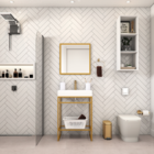 Gabinete para Banheiro com Cuba 88x60x45cm Branco e Dourado Iron Venturi