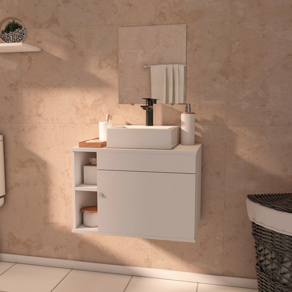 Gabinete Para Banheiro Armário Suspenso 60cm Com Cuba e Espel