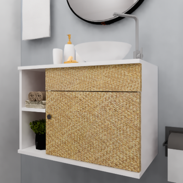 Gabinete Para Banheiro Armário Suspenso Com Cuba 60cm Fibra N