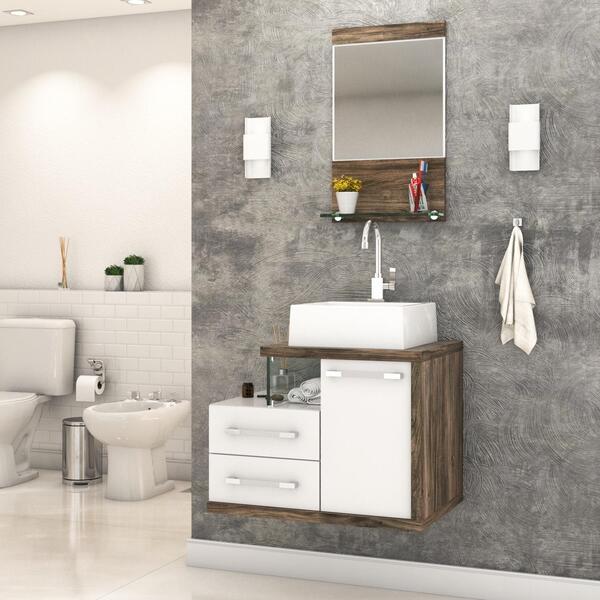 Gabinete Para Banheiro C/cuba Q355 E Espelheira Legno 651