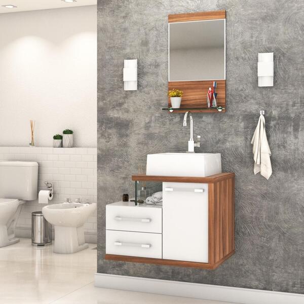 Gabinete Para Banheiro C/cuba Q355 E Espelheira Legno 651