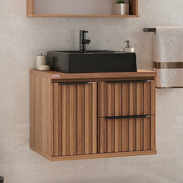 Gabinete Para Banheiro Cecília 60 Suspenso - Fabribam Nogal