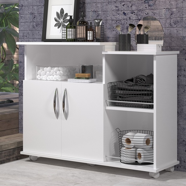 Gabinete Para Banheiro Com 2 Portas Balcão Tampo Branco