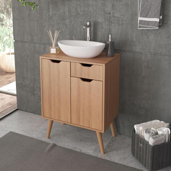 Gabinete Para Banheiro Com 2 Portas E 1 Gaveta Bn3637 Amêndoa