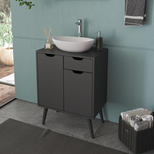 Gabinete Para Banheiro Com 2 Portas E 1 Gaveta Bn3637 Preto T