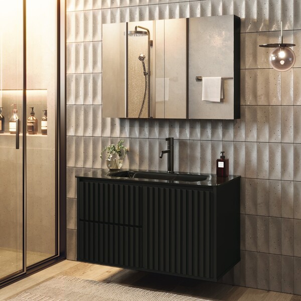 Gabinete para Banheiro com Cuba 46x80x42cm Black Vision Astral Design