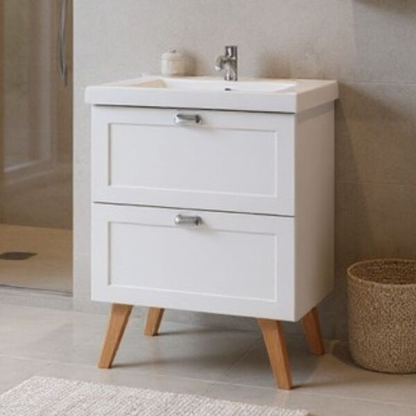 Gabinete Para Banheiro Com Cuba 60cm Retro Mdf Branco Milano