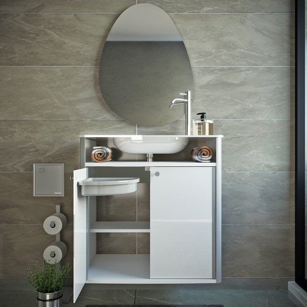 Gabinete para Banheiro com Cuba 63x62,5x41cm Branco Nice Cris Metal