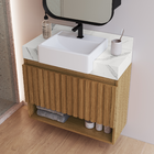 Gabinete para Banheiro com Cuba 80cm Marmorizado e Madeira Julia Agardi