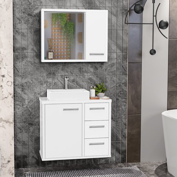 Gabinete Para Banheiro Com Cuba De Sobrepor E Espelheira 60cm