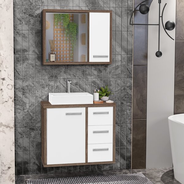 Gabinete Para Banheiro Com Cuba De Sobrepor E Espelheira 60cm