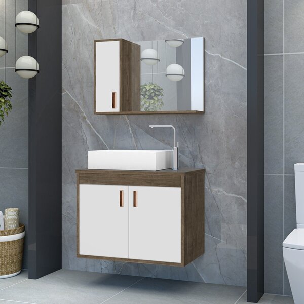 Gabinete Para Banheiro Com Cuba De Sobrepor E Espelheira 60cm