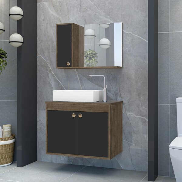 Gabinete Para Banheiro Com Cuba De Sobrepor E Espelheira 60cm