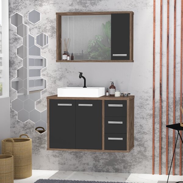 Gabinete Para Banheiro Com Cuba De Sobrepor E Espelheira 80cm