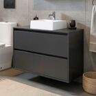 Gabinete Para Banheiro Com Cuba E Armario 80cm Mdf Grafite Du