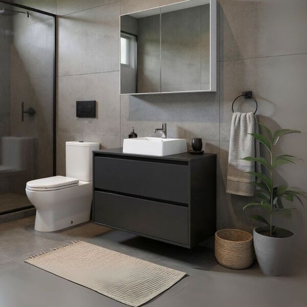 Gabinete Para Banheiro Com Cuba E Armario 80cm Mdf Grafite Du