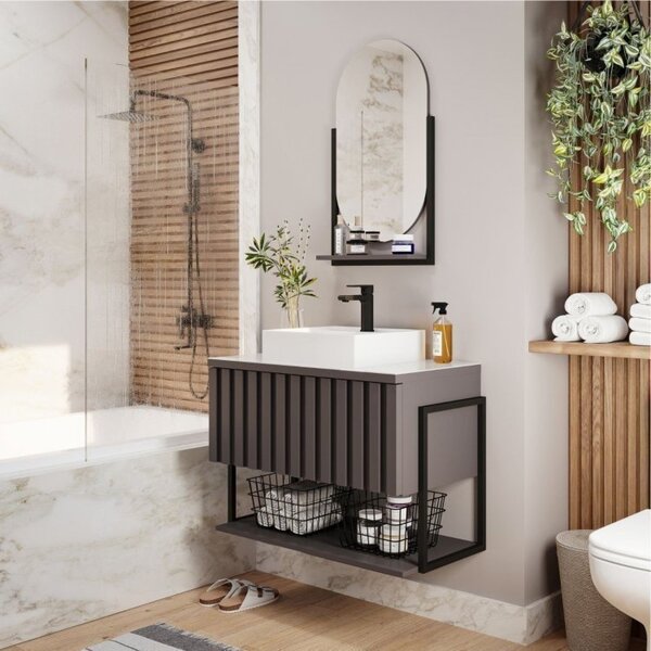 Gabinete Para Banheiro Com Cuba E Espelheira 65cm Mdf Helsing