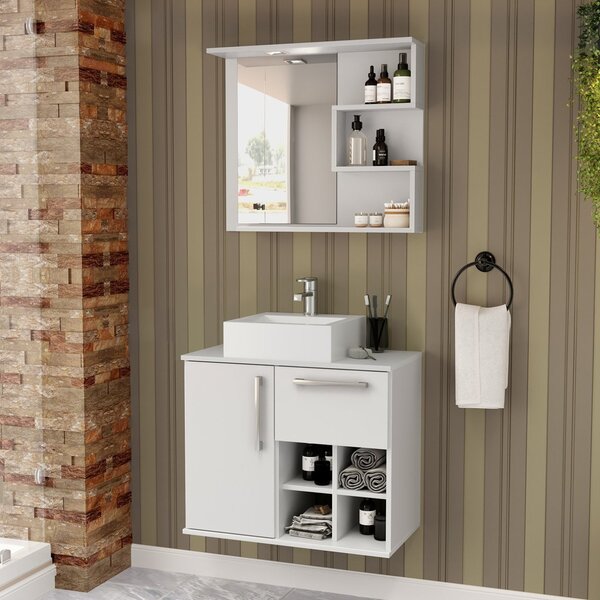 Gabinete Para Banheiro Com Cuba E Espelheira 70cm Veneza  Bra