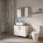 Gabinete Para Banheiro Com Cuba E Espelheira 80cm Mdf Freijo