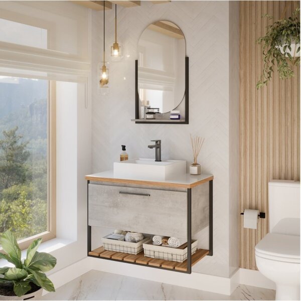 Gabinete Para Banheiro Com Cuba E Espelheira 80cm Palermo Esp