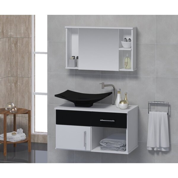 Gabinete Para Banheiro Com Cuba E Espelheira New Stilo Preto