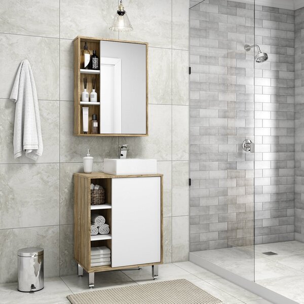 Gabinete Para Banheiro Com Cuba E Espelheira Nichos  Carvalho