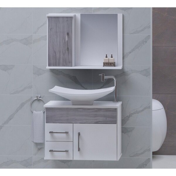 Gabinete Para Banheiro Com Cuba E Espelheira Turin  Cinza