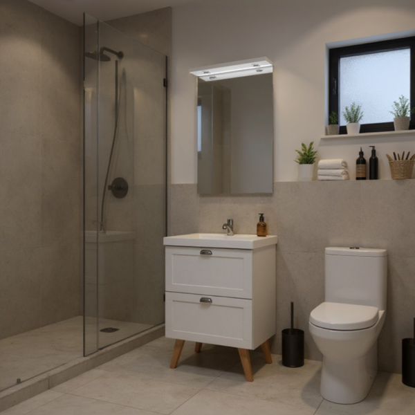 Gabinete Para Banheiro Com Cuba E Espelho Com Led 60cm Retro