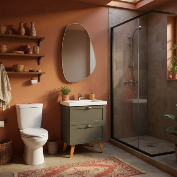 Gabinete Para Banheiro Com Cuba E Espelho Organico 60cm Retro