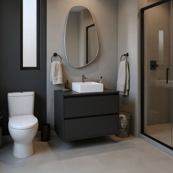 Gabinete Para Banheiro Com Cuba E Espelho Orgânico 80cm Mdf G