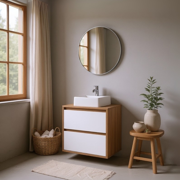 Gabinete Para Banheiro Com Cuba E Espelho Redondo 60cm Mdf Fr