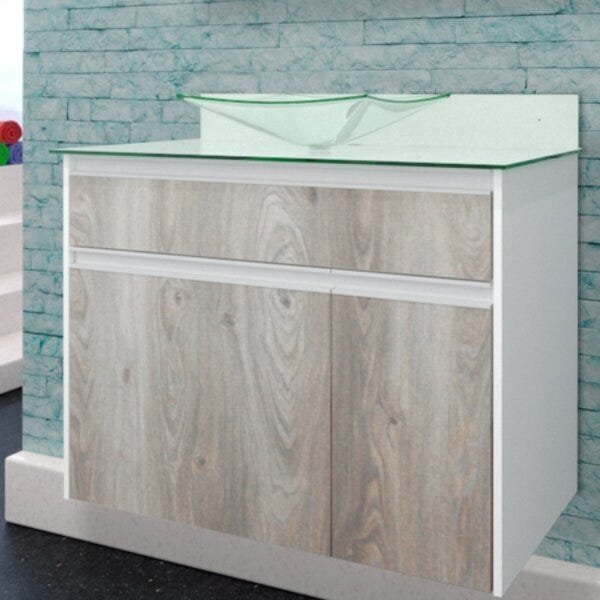 Gabinete Para Banheiro Com Cuba E Tampo De Vidro 1 Porta 2 Ga