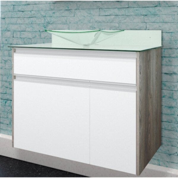 Gabinete Para Banheiro Com Cuba E Tampo De Vidro 1 Porta 2 Ga