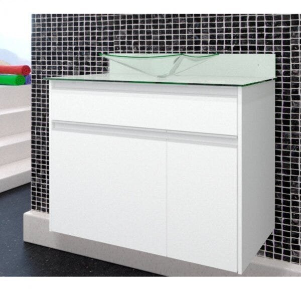 Gabinete Para Banheiro Com Cuba E Tampo De Vidro 1 Porta 2 Ga